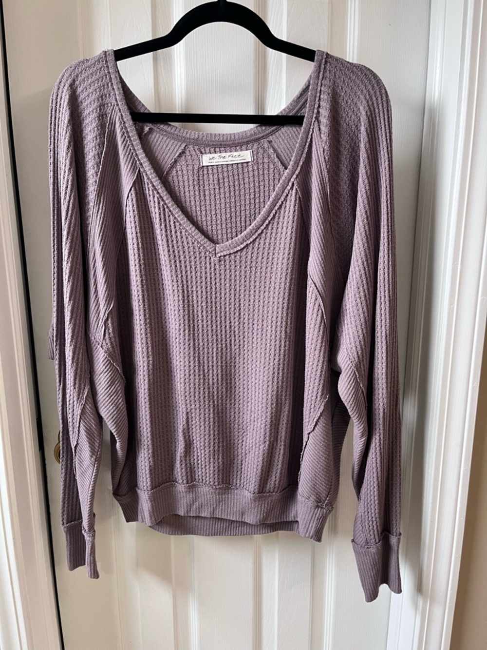We The Free People Santa Clara V-Neck Oversized Thermal Top Grey Lavender Small